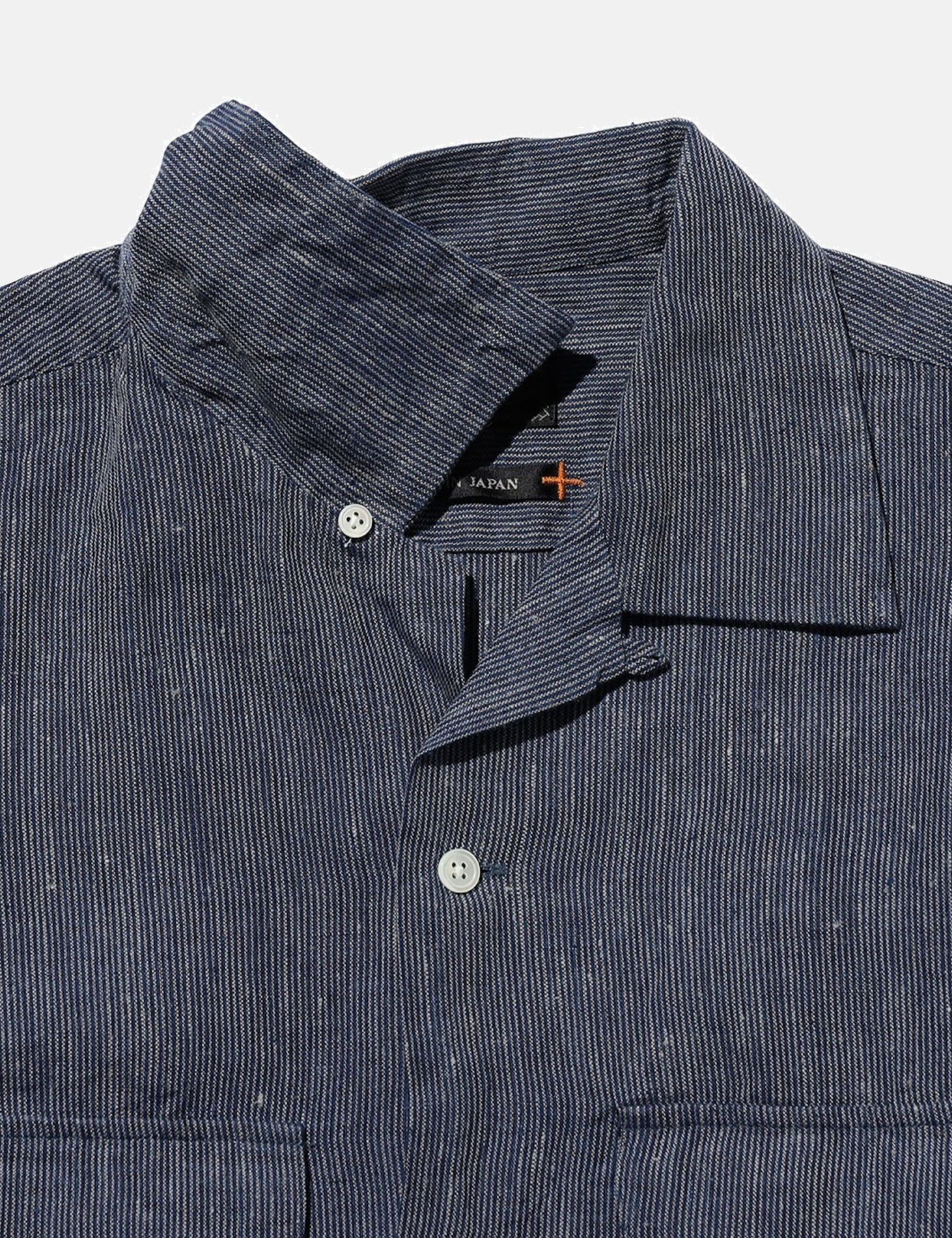 Beams Plus Open Collar Indigo Linen Stripe Shirt - Indigo Blue — BHODE