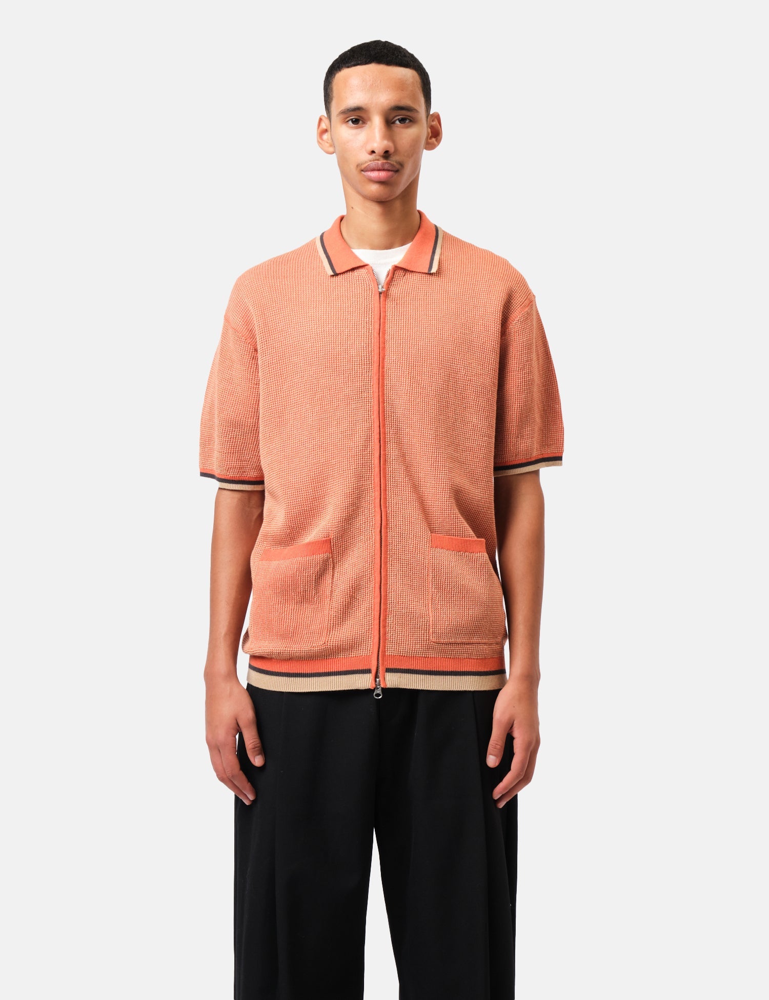 Beams Plus Zip Knit Polo Shirt - Orange — BHODE