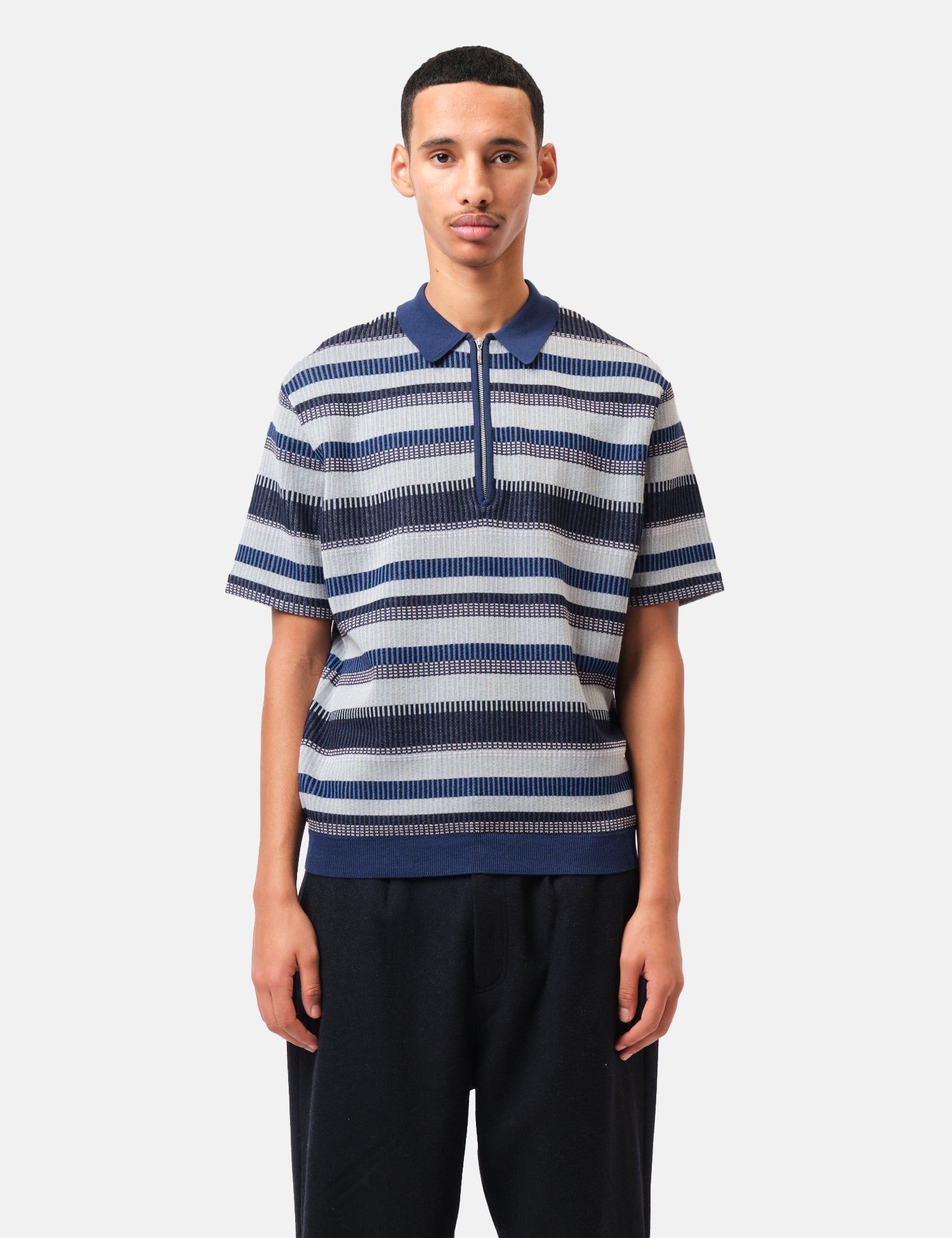 Beams Plus Half Zip Knit Polo Shirt - Navy Blue — BHODE