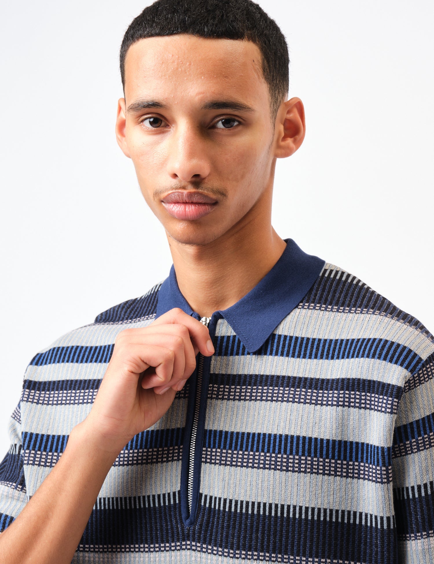 Beams Plus Half Zip Knit Polo Shirt - Navy Blue — BHODE