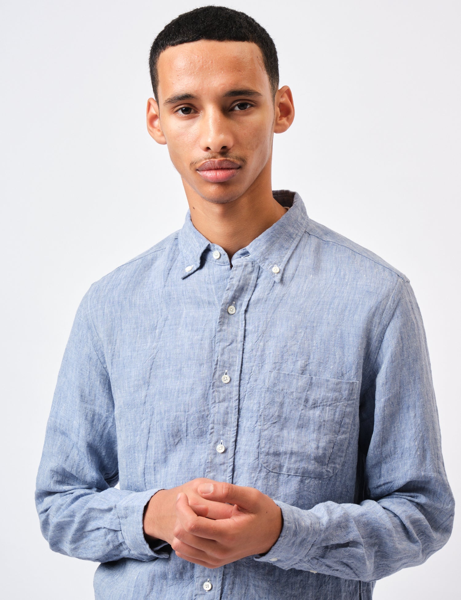 Beams Plus Button Down 1/40 Linen Chambray Shirt - Blue — BHODE