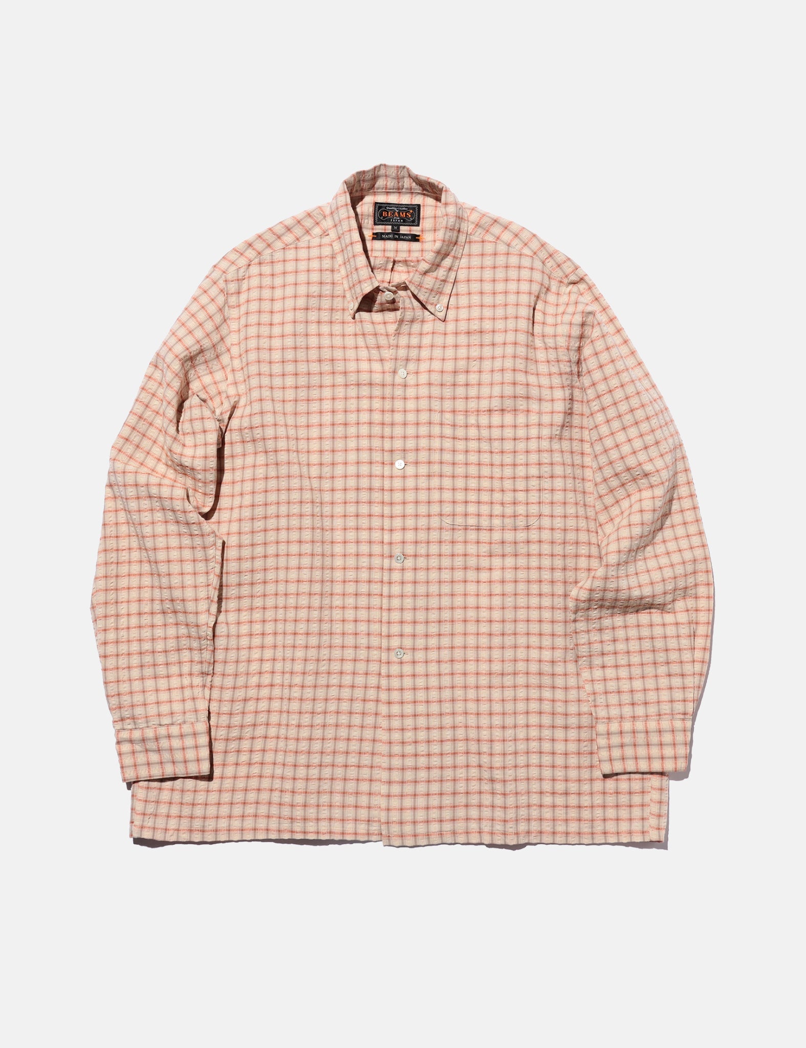 Beams Plus Open B.D. Plaid Shirt (Seersucker) - Red — BHODE