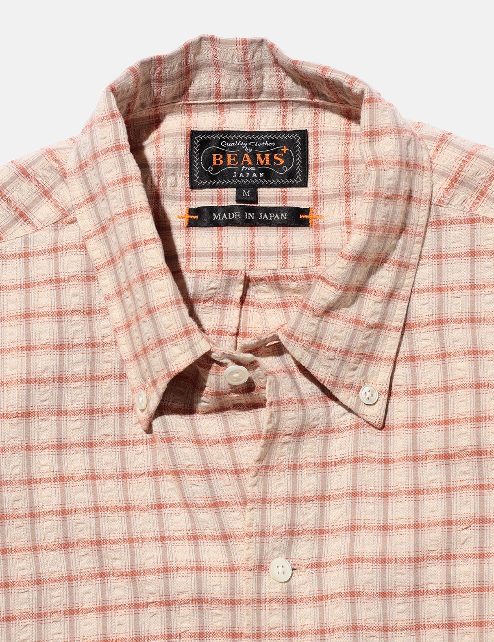 Beams Plus Open B.D. Plaid Shirt (Seersucker) - Red — BHODE