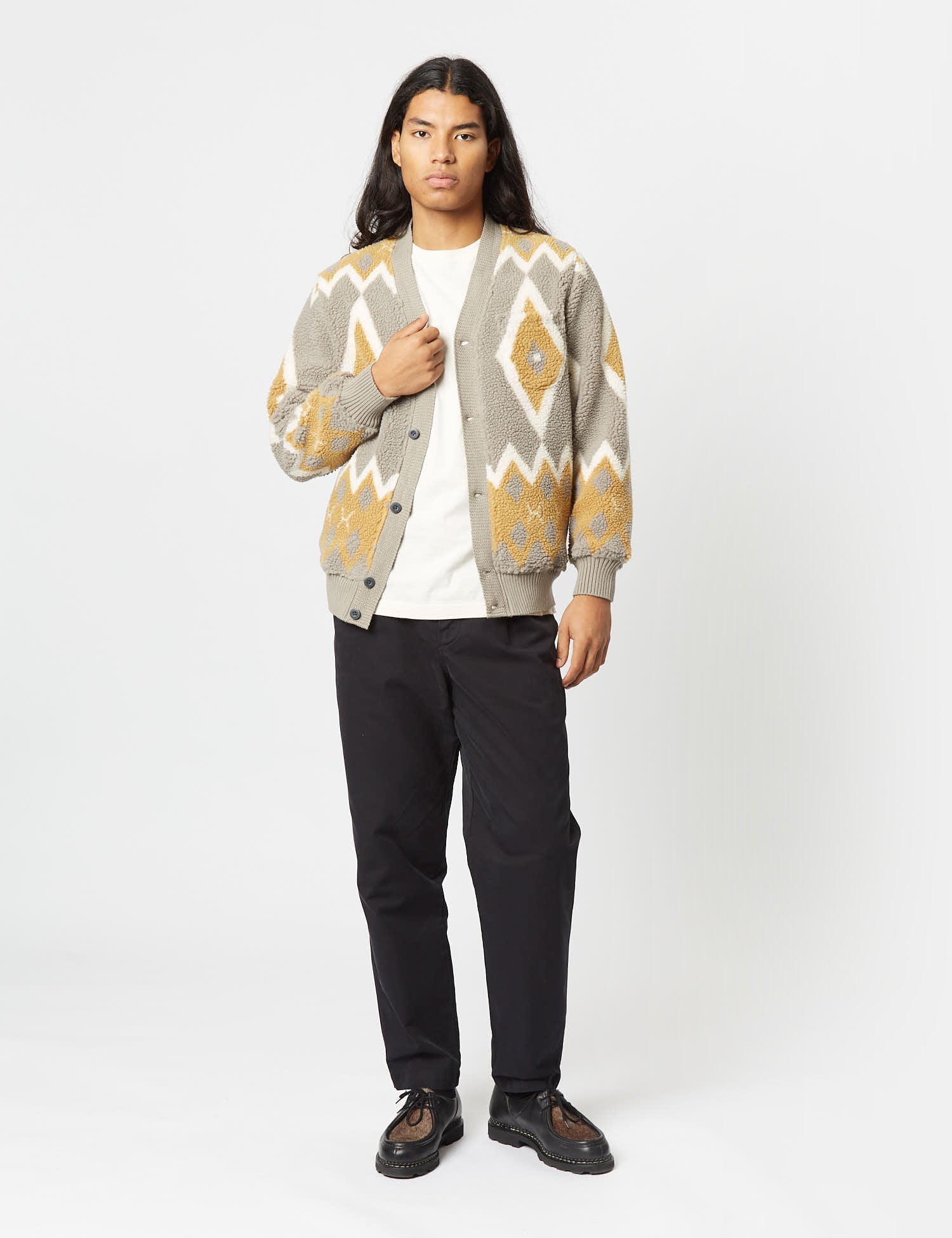 Beams Plus Boa Cardigan - Light Grey/Mustard — BHODE