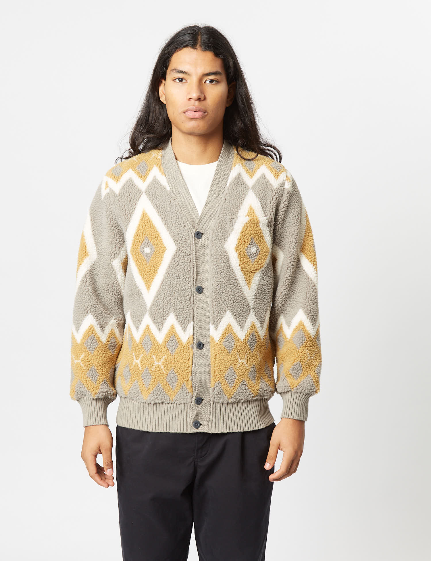 Beams Plus Boa Cardigan - Light Grey/Mustard — BHODE