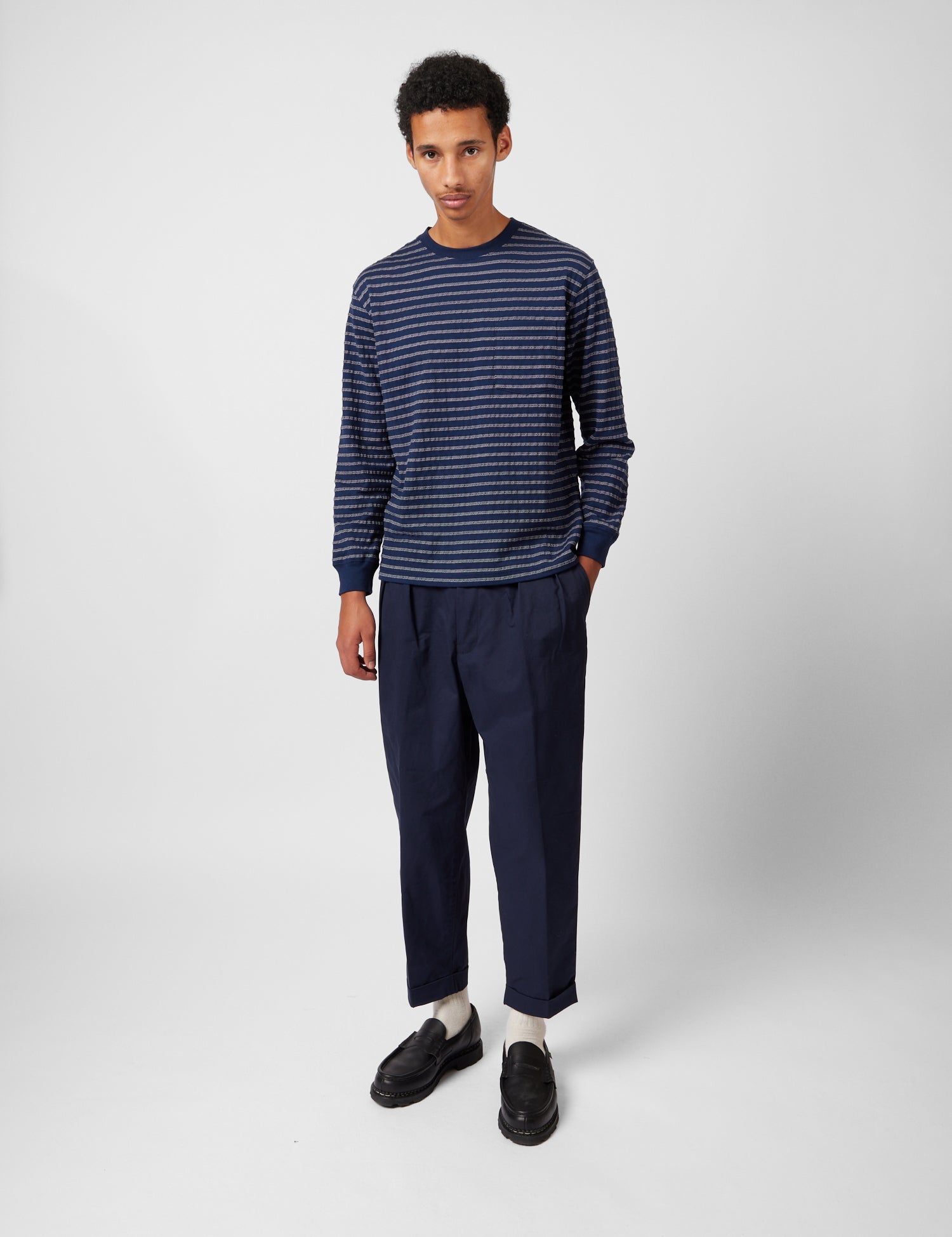 Beams Plus 2 Pleat Twill Pants - Dark Navy Blue — BHODE