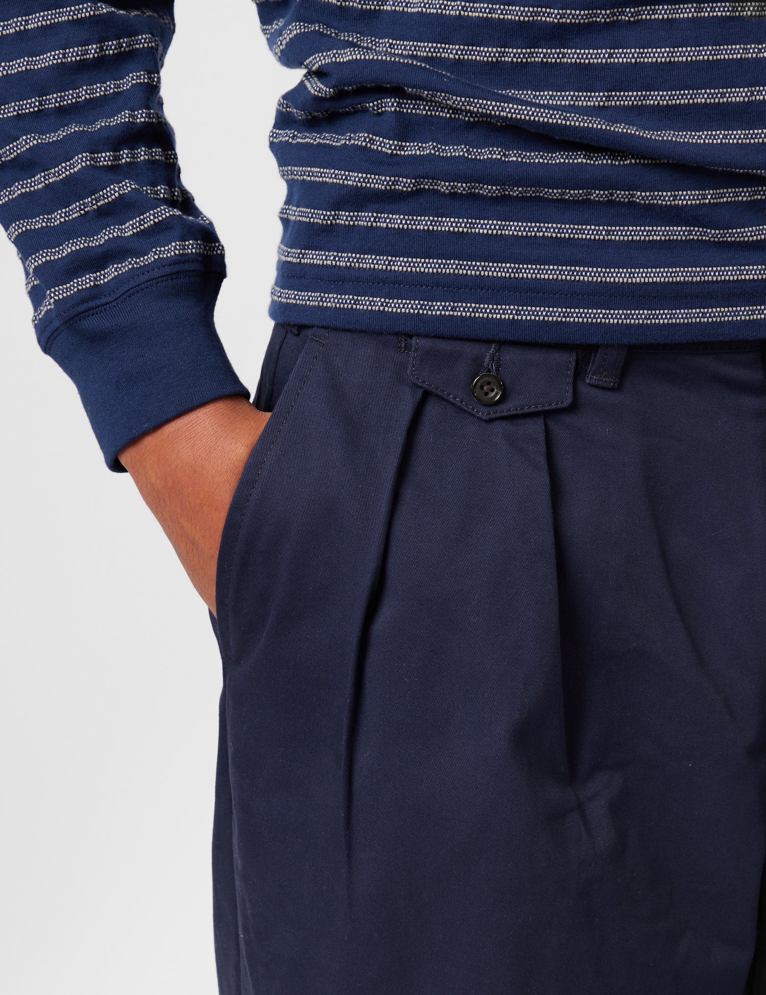 Beams Plus 2 Pleat Twill Pants - Dark Navy Blue — BHODE