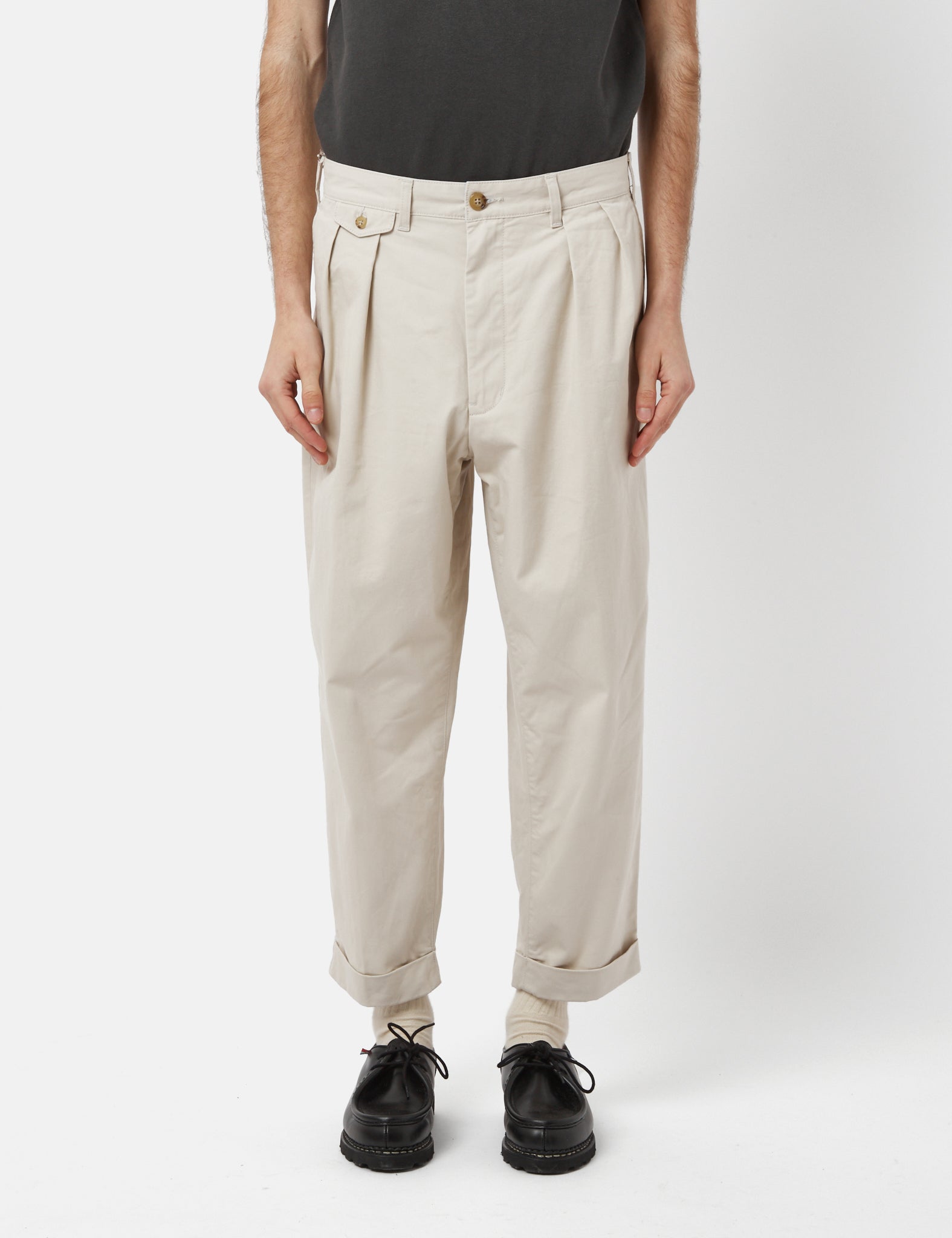 Beams Plus 2 Pleat Twill Trousers - Cement Grey — BHODE