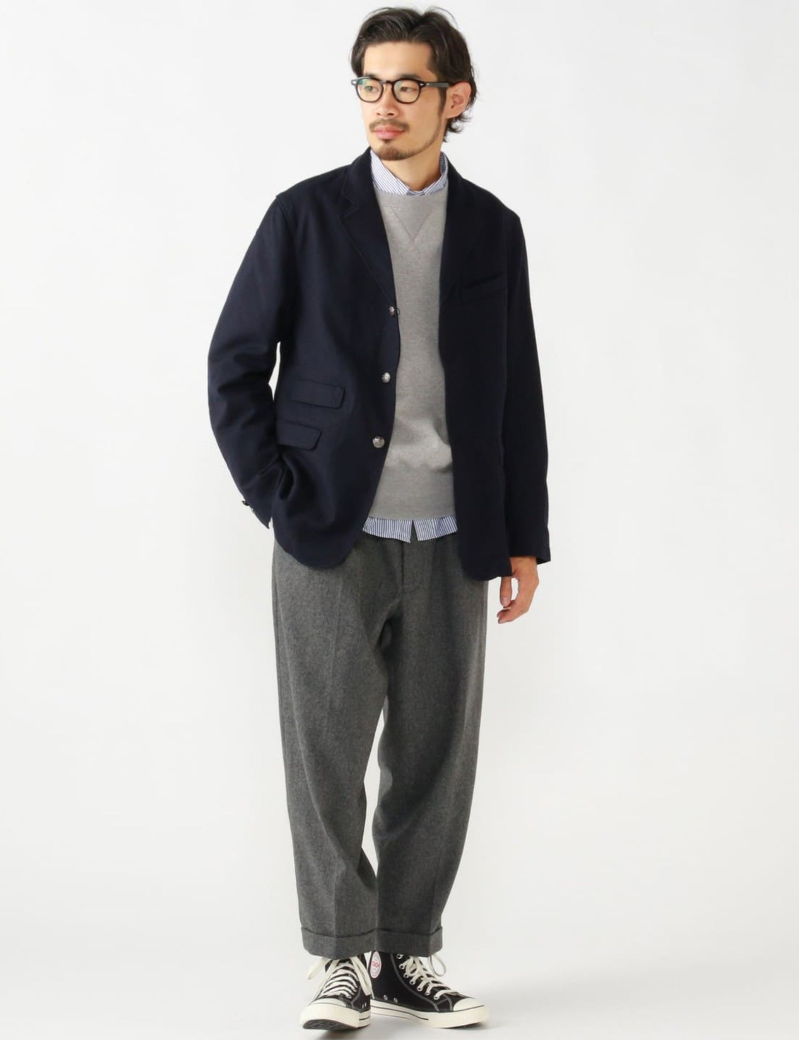 Beams Plus 2 Pleats Tapered Flannel - Grey — BHODE
