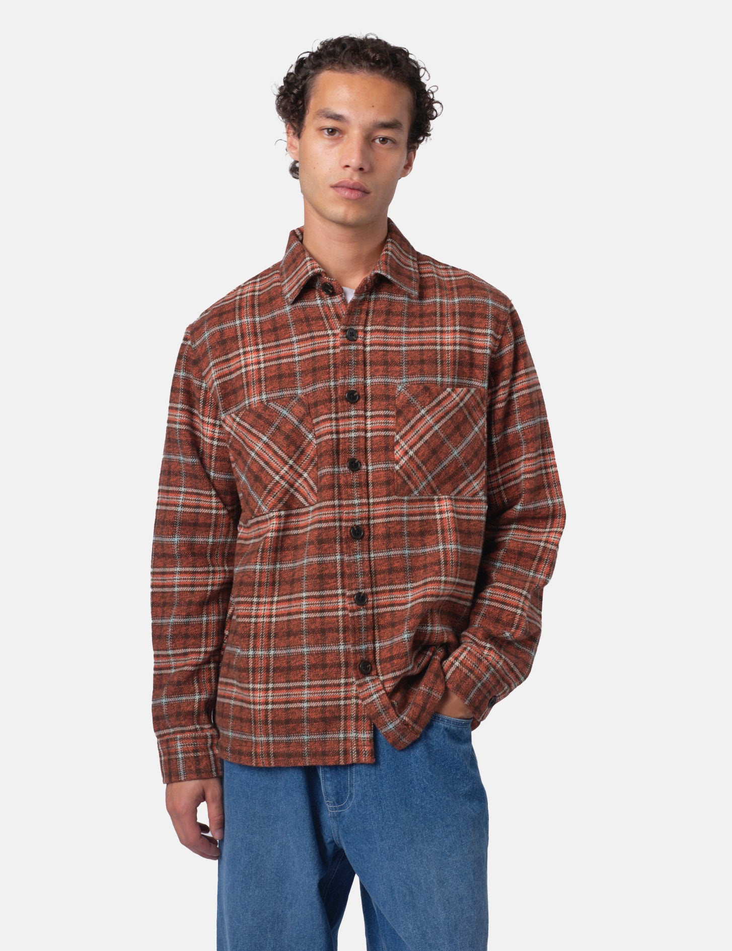Bhode Zennor Check Over Shirt (Flannel) - Rust/Brown