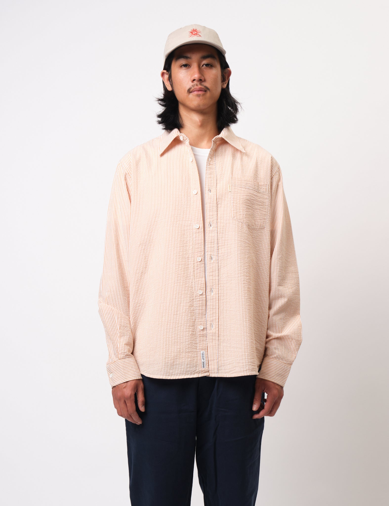Bhode Box Seersucker Shirt - White/Rust