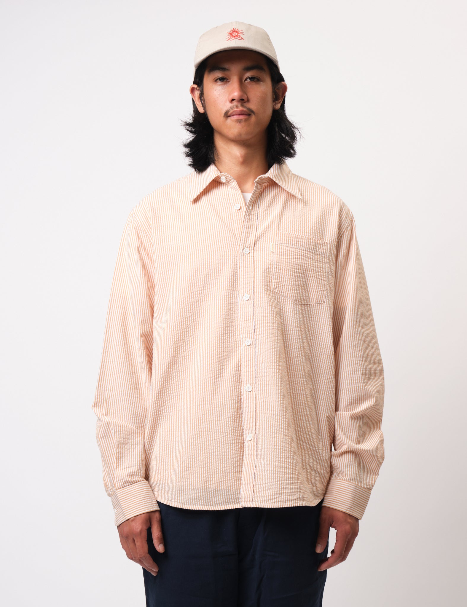 Bhode Box Seersucker Shirt - White/Rust