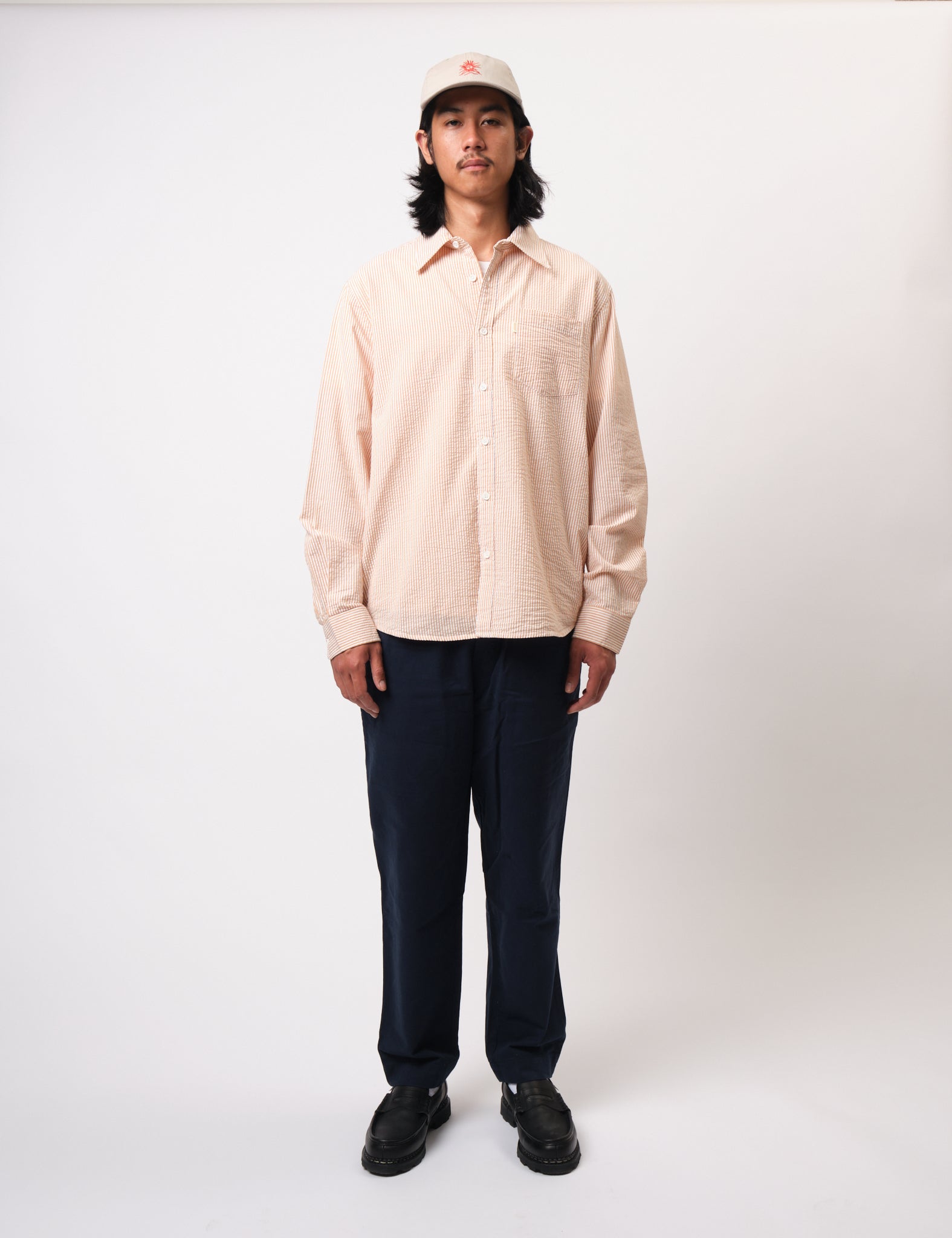 Bhode Box Seersucker Shirt - White/Rust