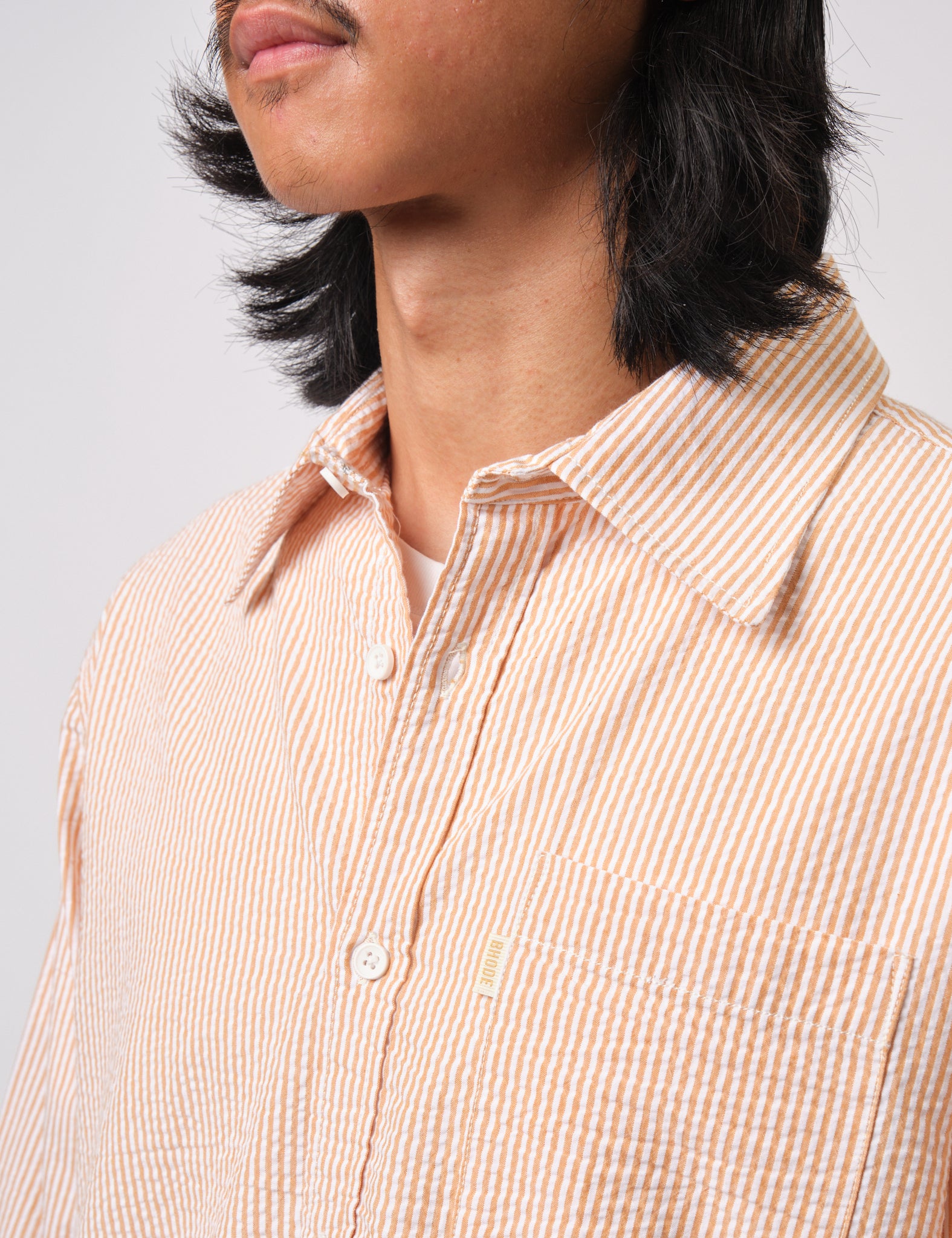 Bhode Box Seersucker Shirt - White/Rust