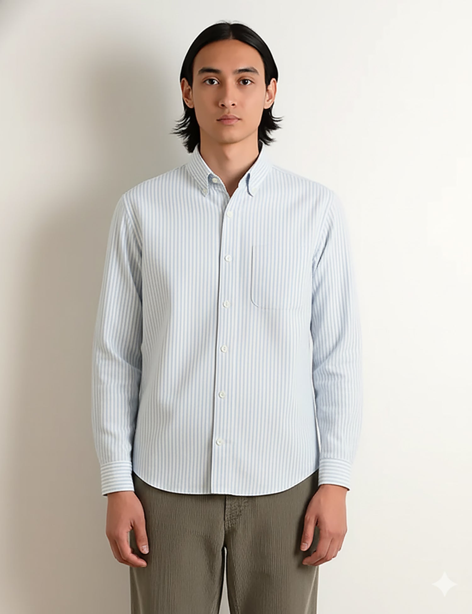 Bhode Oxford Stripe Shirt - White/Olive Green