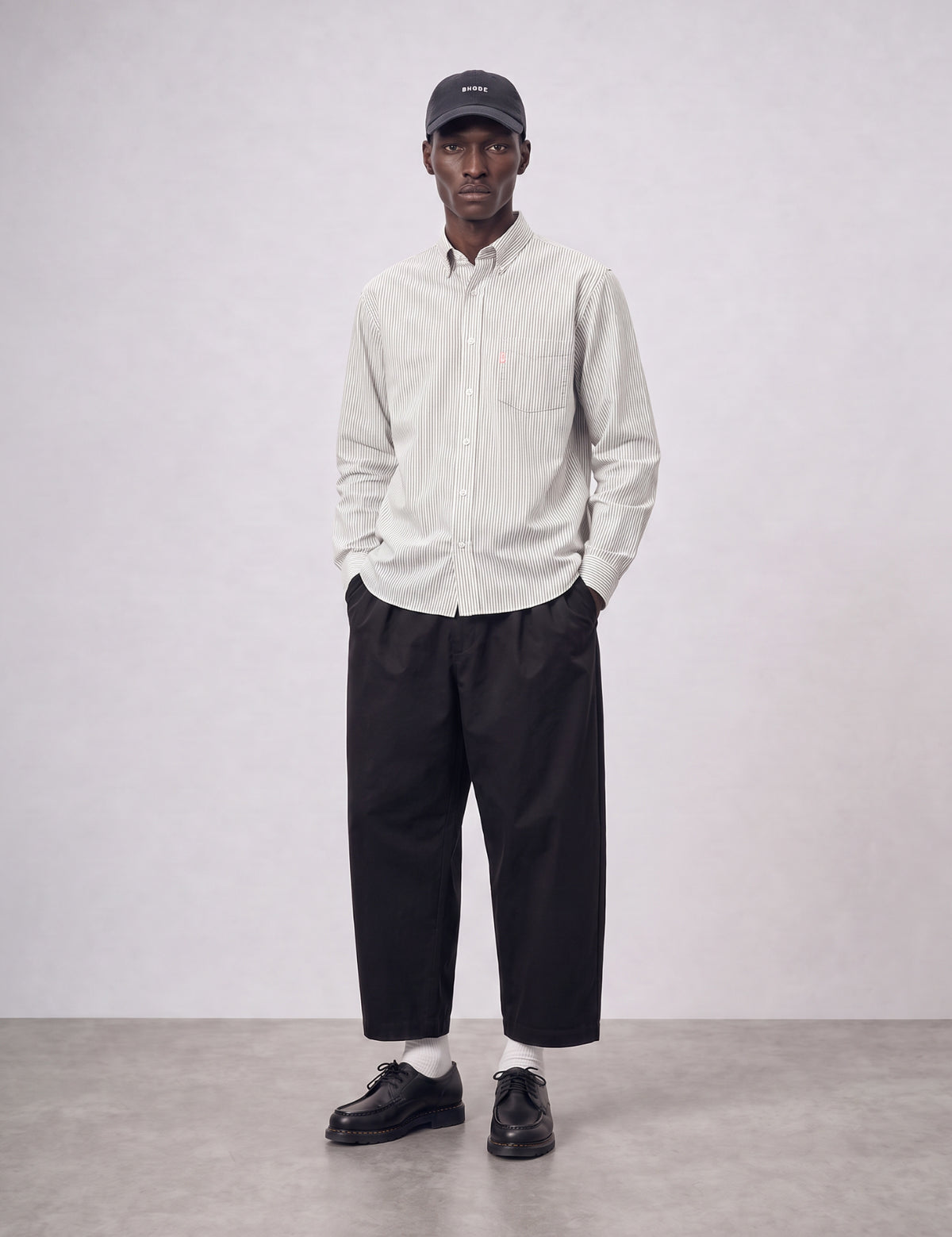 Bhode Oxford Stripe Shirt - White/Olive Green