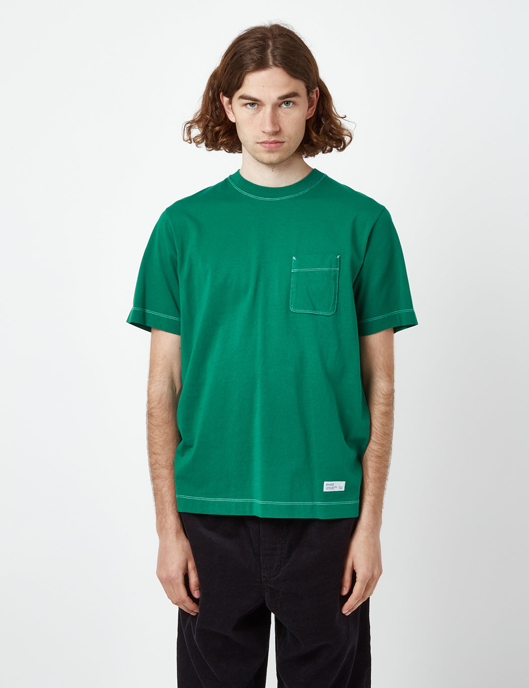 Bhode Contrast Stitch Pocket T-Shirt (Organic) - Pine Green