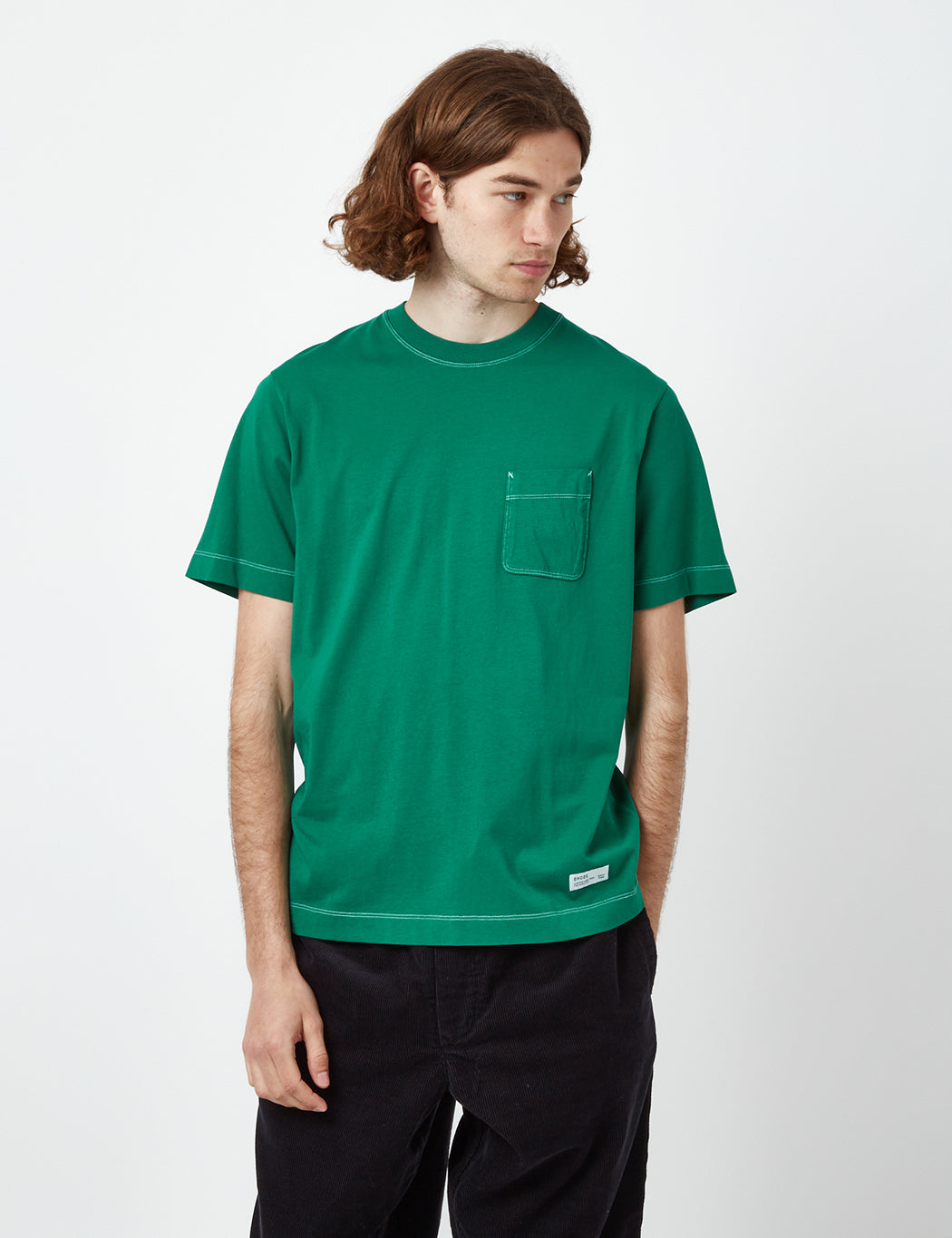 Bhode Contrast Stitch Pocket T-Shirt (Organic) - Pine Green