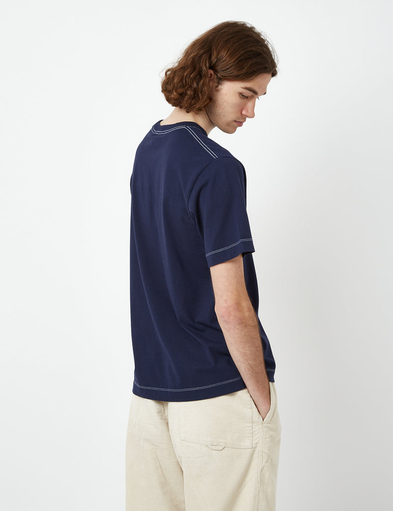 Bhode Contrast Stitch Pocket T-Shirt (Organic) - Peacoat Blue