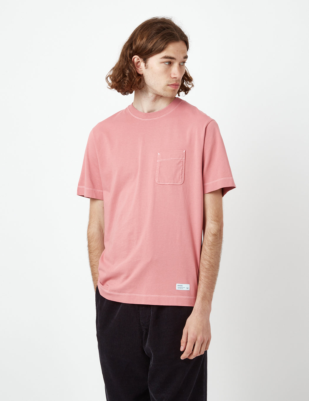 Bhode Contrast Stitch Pocket T-Shirt (Organic) - Dusty Rose