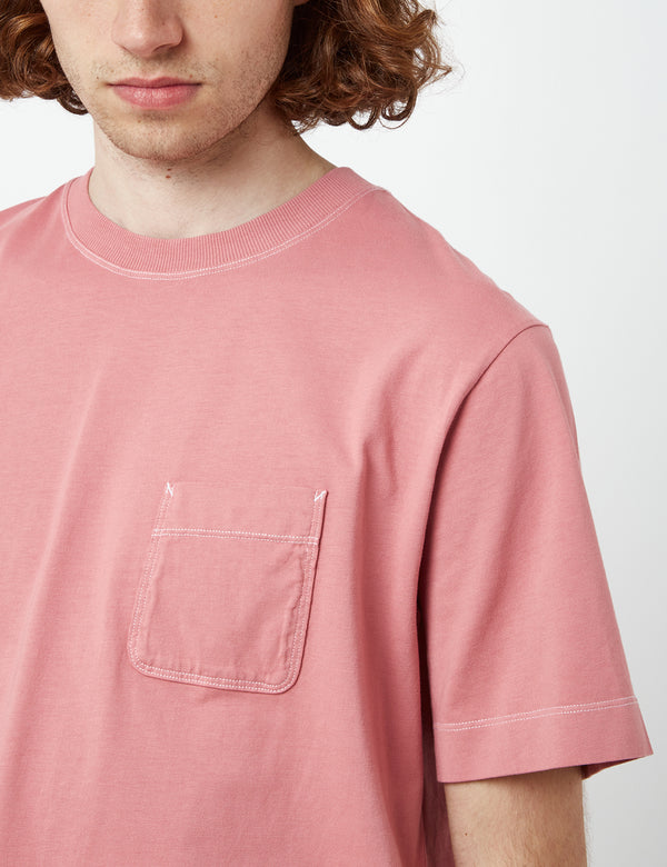 Bhode Contrast Stitch Pocket T-Shirt (Organic) - Dusty Rose
