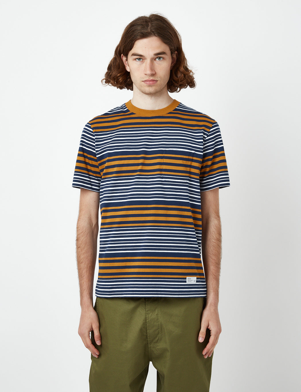 Bhode Shima Striped T-Shirt (Organic) - Navy/Cinnamon