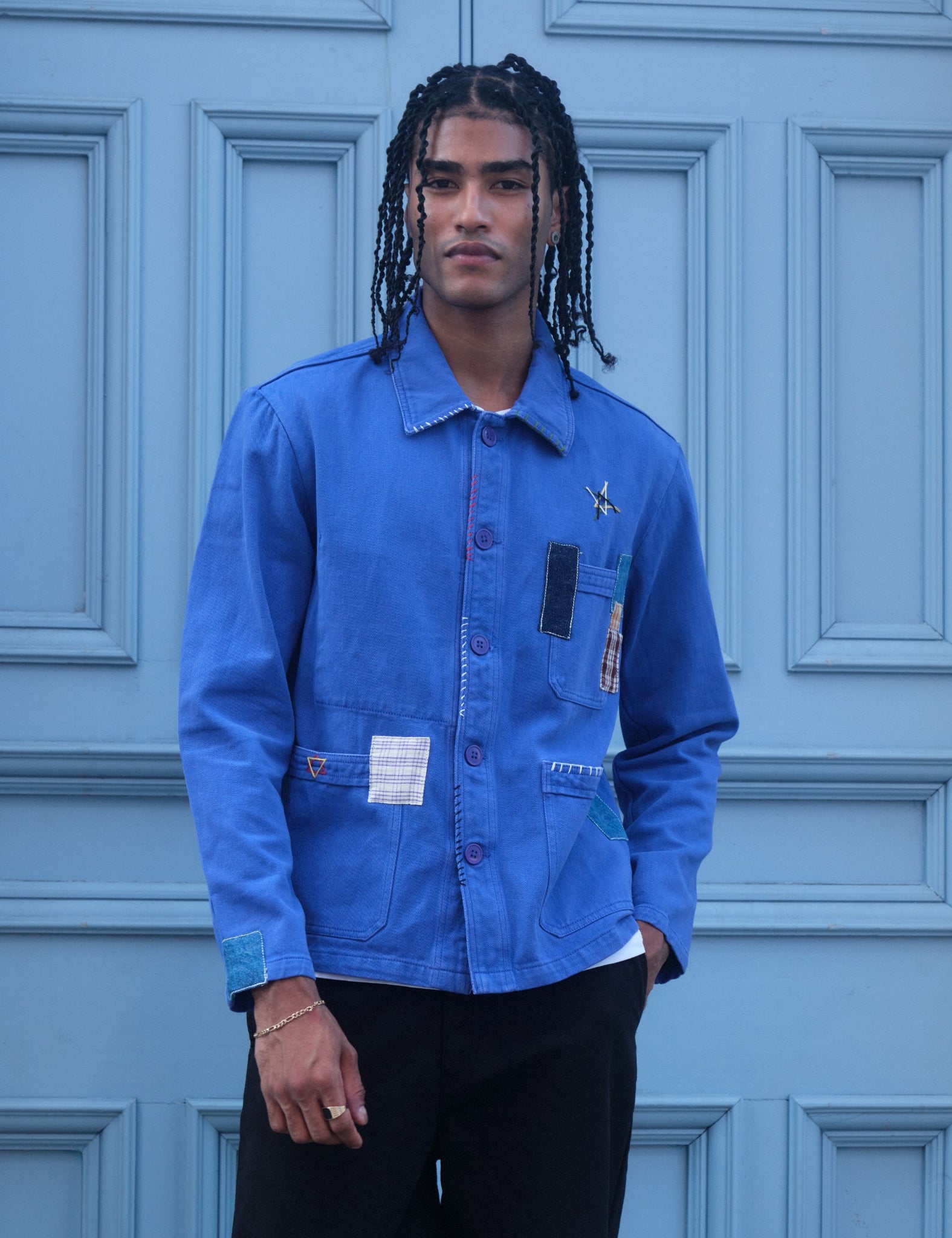 Bhode Chore Jacket (Patchwork) - Bugatti Blue