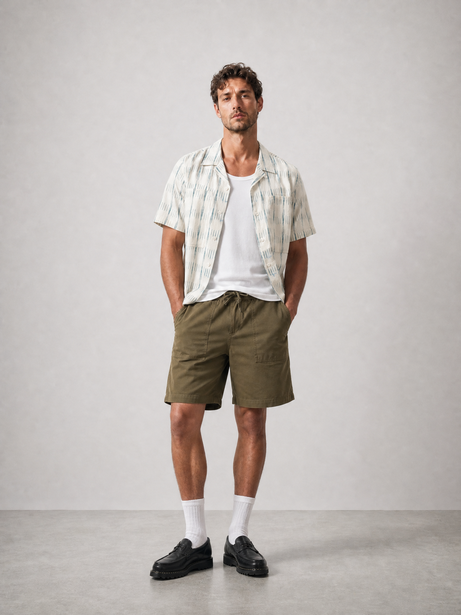 Bhode Ikat Short Sleeve Shirt (Hand Loom) - Ecru/Green
