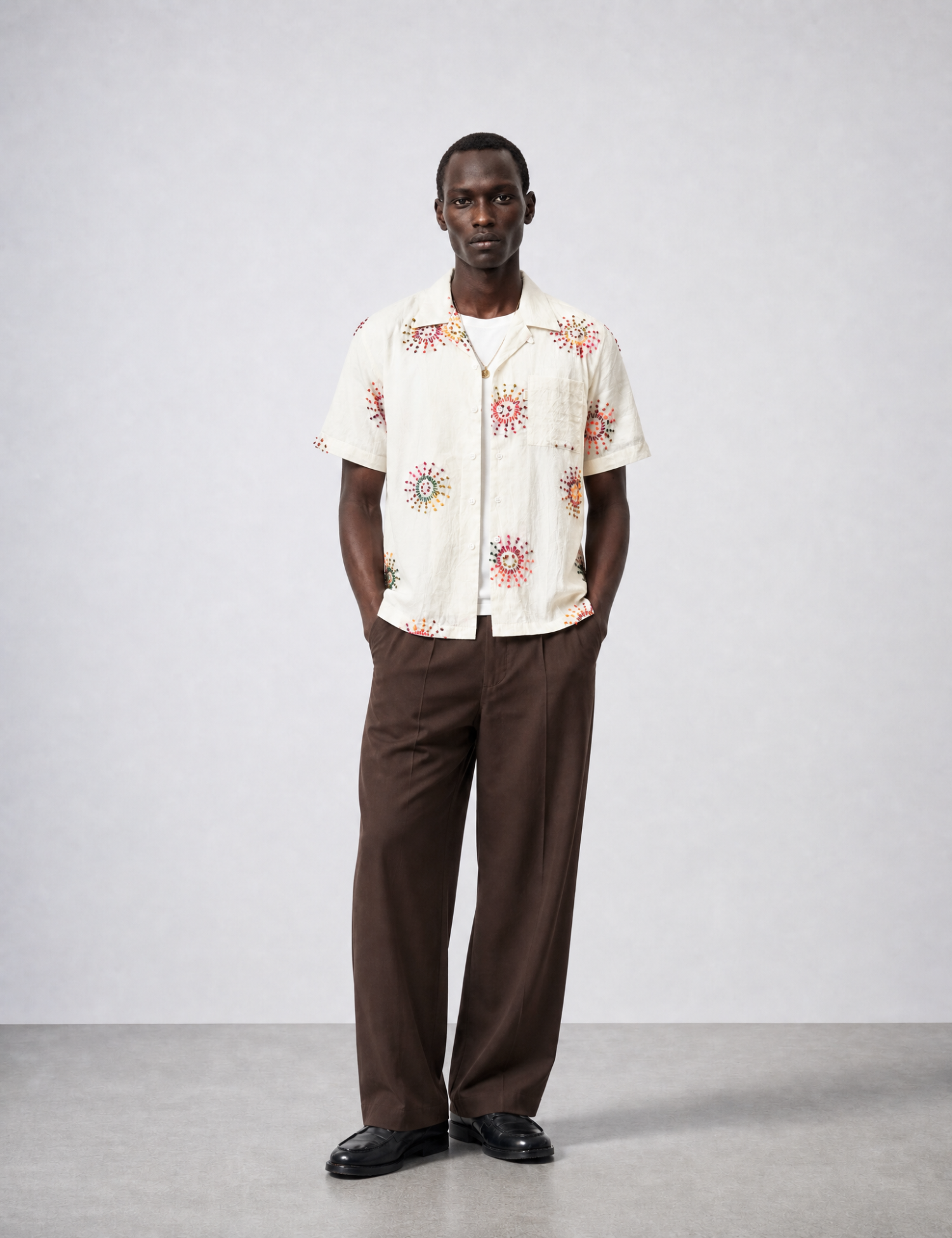 Bhode Knot Sun Hand Embroidered Shirt - Ivory White