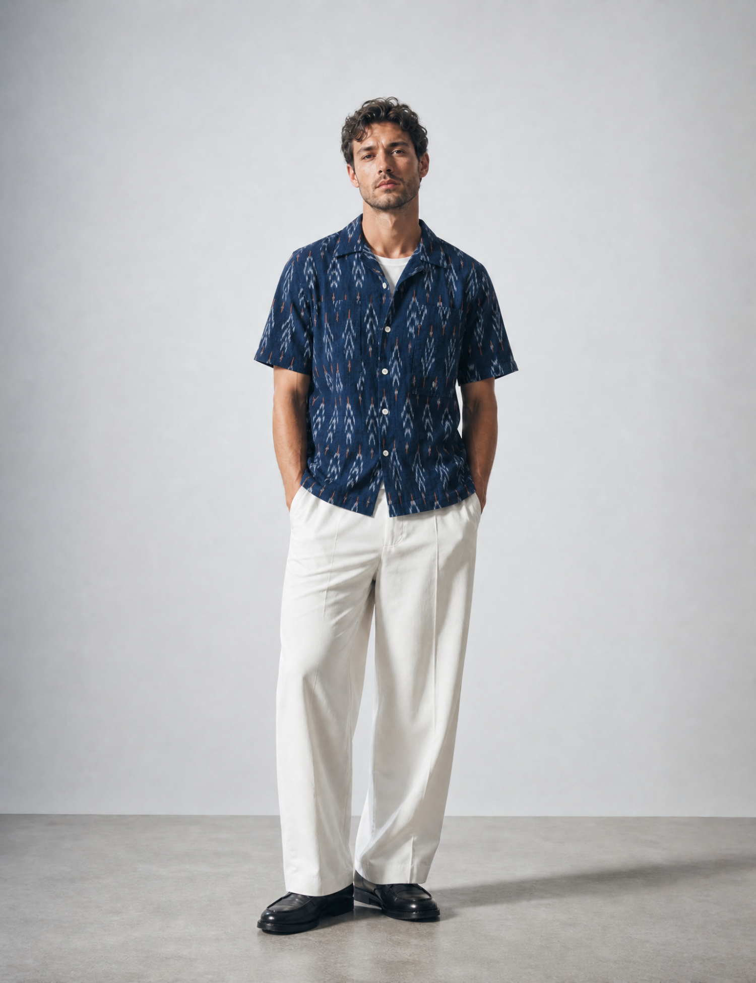 Bhode Ikat Short Sleeve Shirt (Hand Loom) - Navy Blue