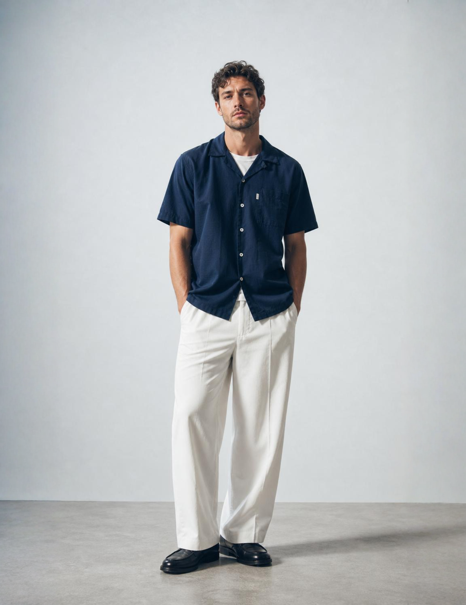 Bhode Cuca Short Sleeve Shirt (Linen) - Midnight Navy Blue