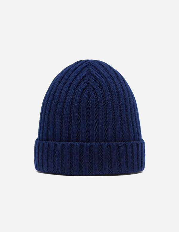 Bhode Rib Beanie Hat (Lambswool) - Navy Blue