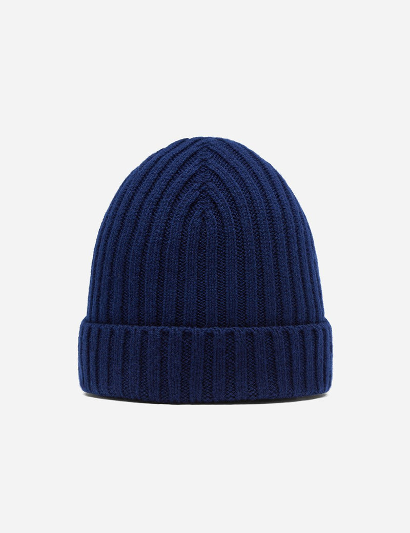 Bhode Rib Beanie Hat (Lambswool) - Navy Blue