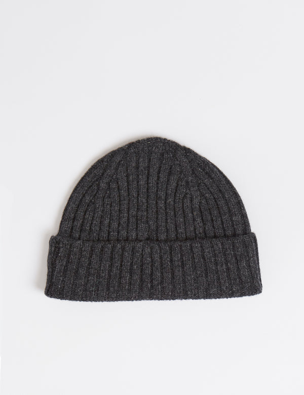 Bhode 2x2 Rib Beanie Hat (Lambswool) - Charcoal Grey