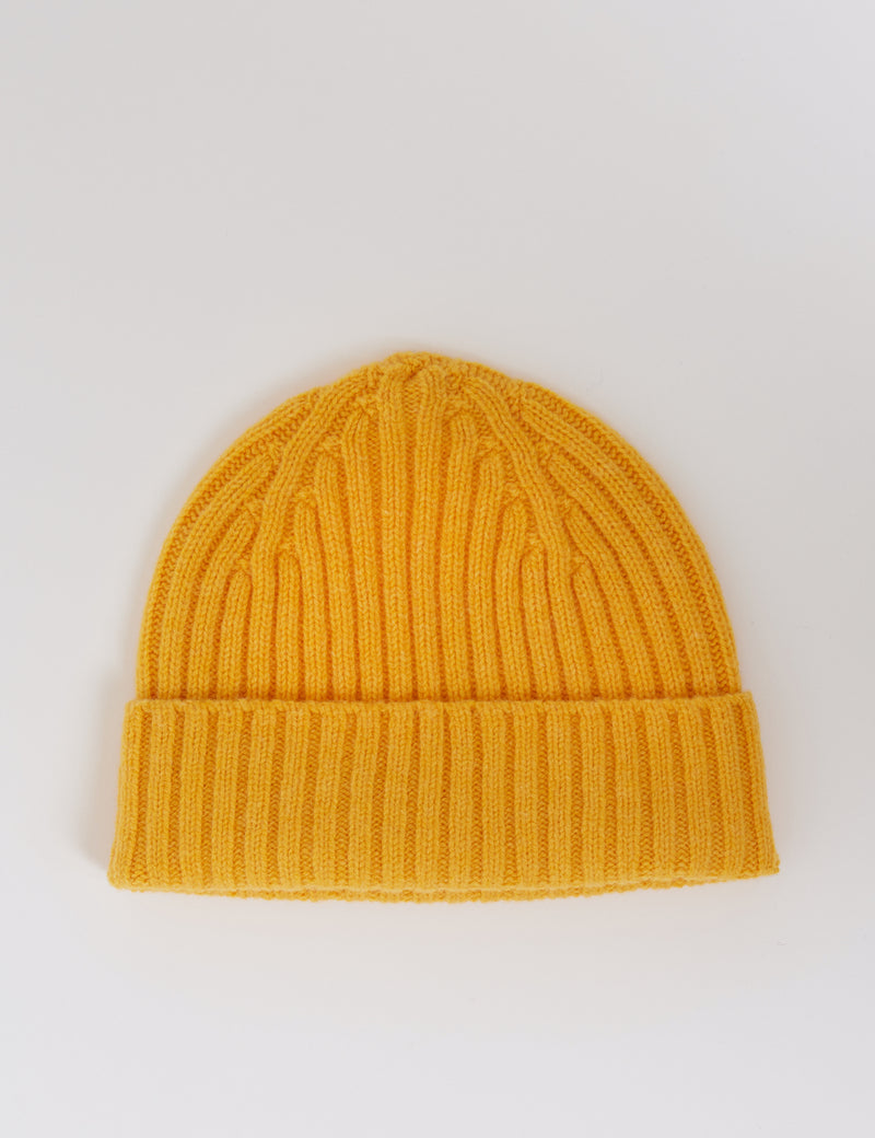 Bhode 2x2 Rib Beanie Hat (Lambswool) - Pamplemouse Yellow