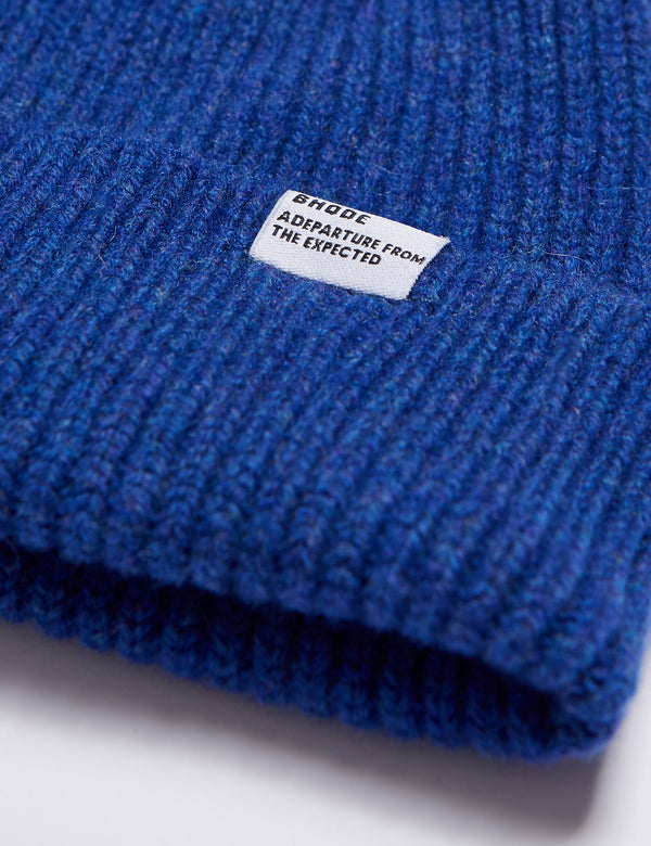 Bhode Hawick Short Beanie Hat (Lambswool) - Persian Blue