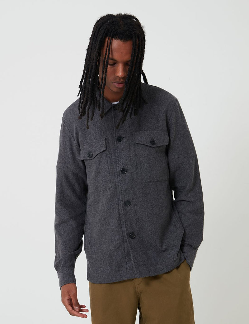 Bhode Flannel Over Shirt (Cotton) - Charcoal Grey