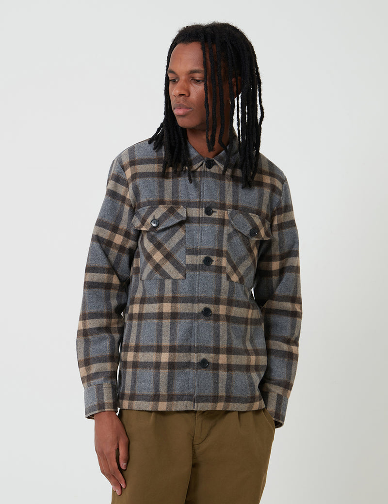 Bhode  Check Overshirt (Italian Wool) - Grey/Brown