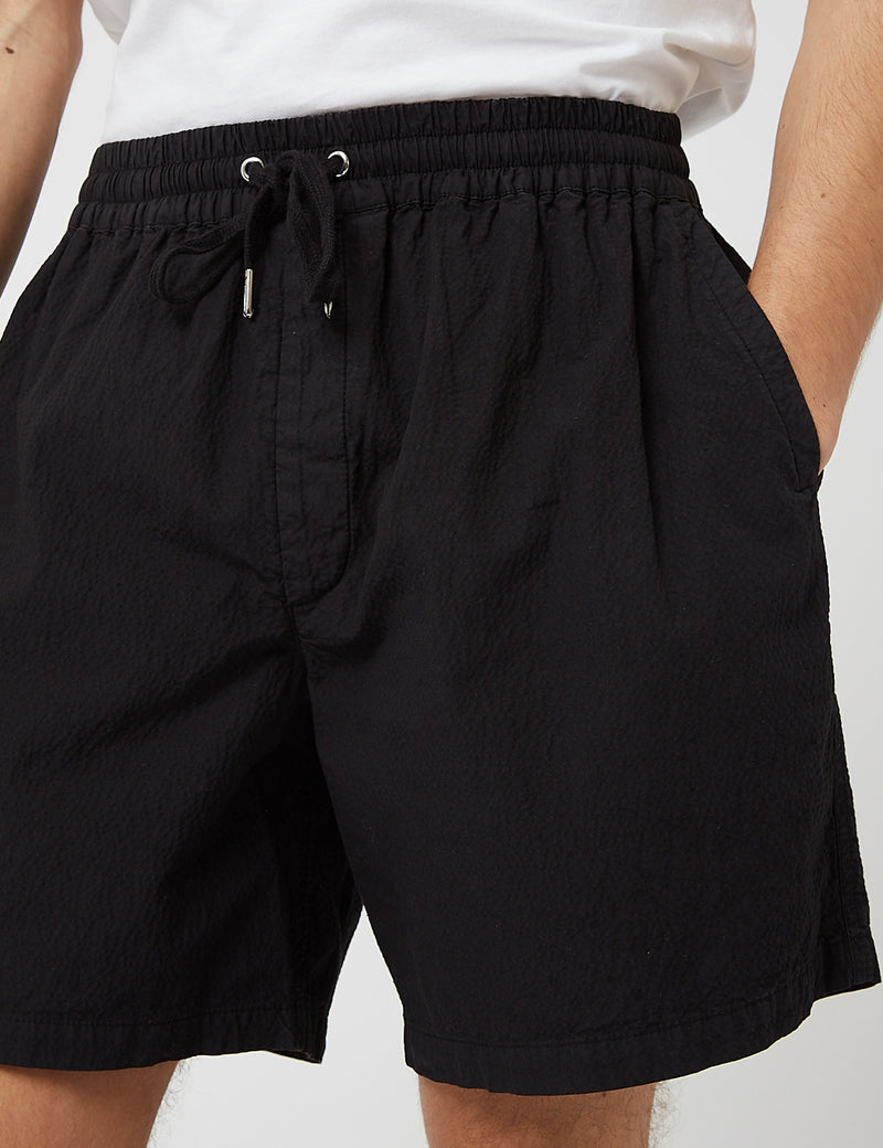 Bhode Drawstring Shorts (Seersucker) - Black