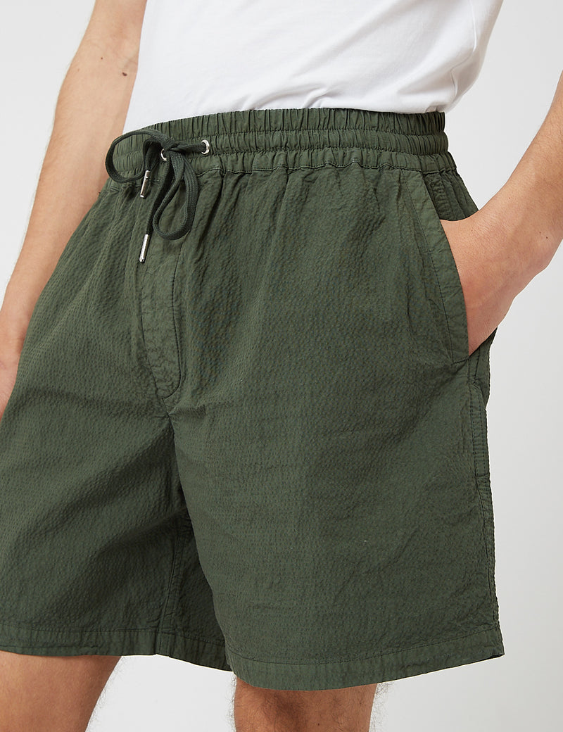 Bhode Drawstring Shorts (Seersucker) - Bottle Green