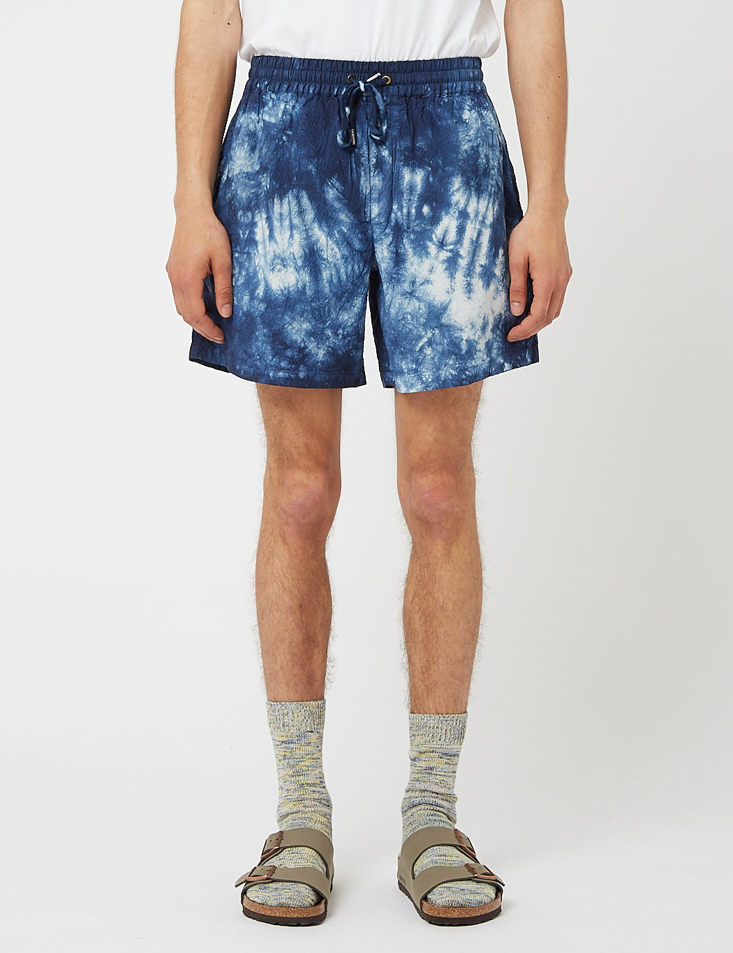 Bhode Drawstring Tie Dye Shorts (Seersucker) - Navy Blue