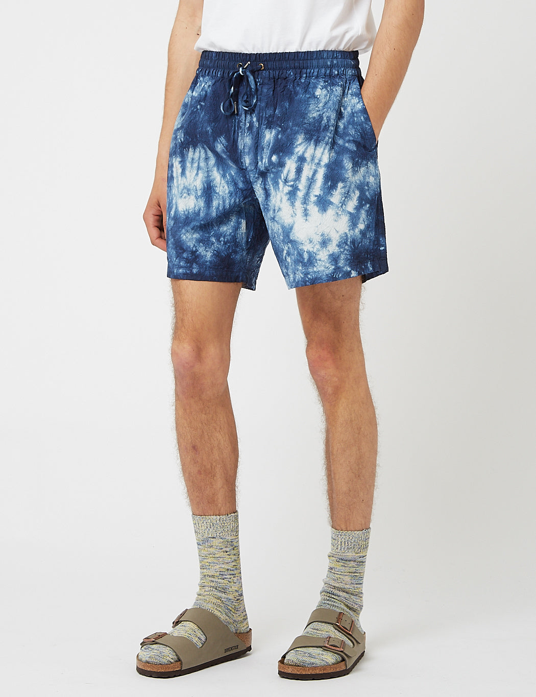 Bhode Drawstring Tie Dye Shorts (Seersucker) - Navy Blue