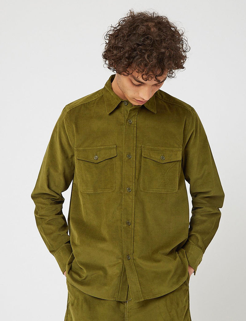 Bhode x Brisbane Moss Vintage Work Shirt (Cord) - Grass Green