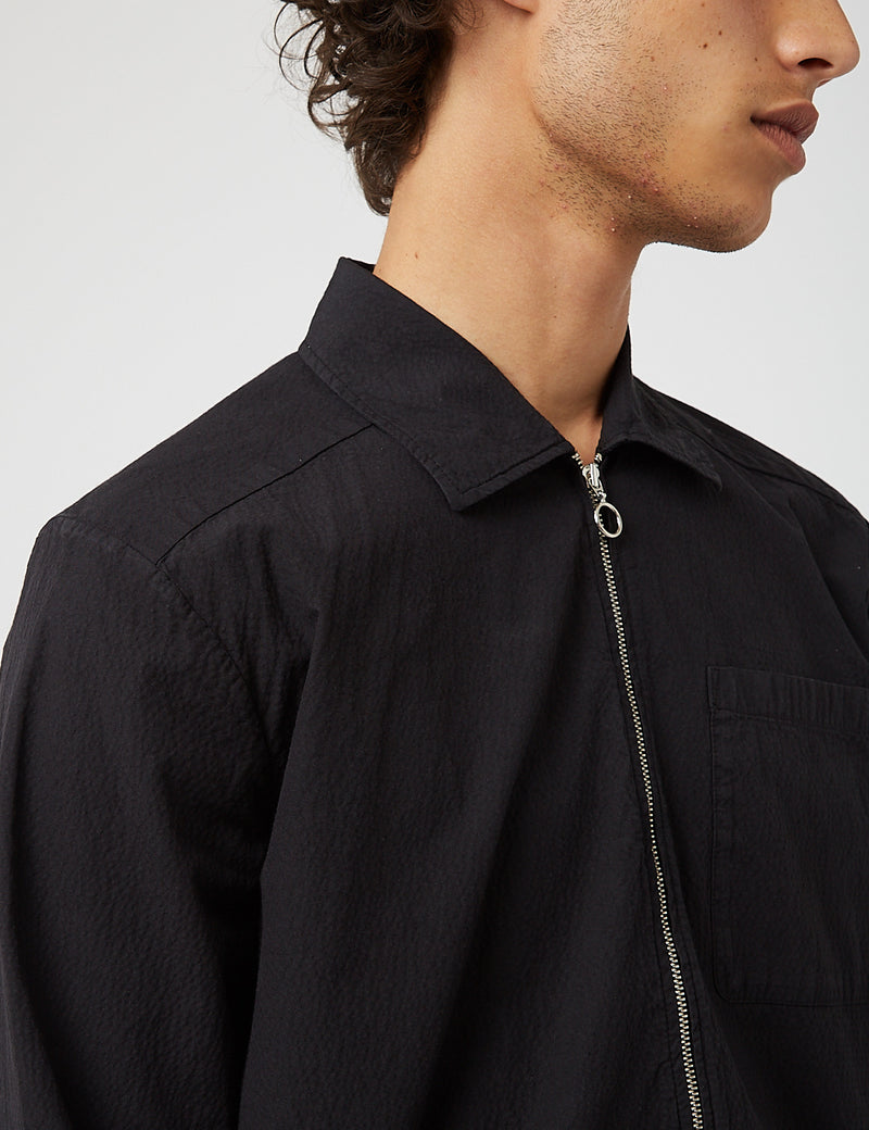 Bhode Zip Shirt (Seersucker) - Black