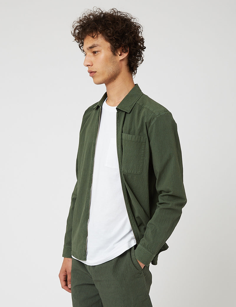 Bhode Zip Shirt (Seersucker) - Green