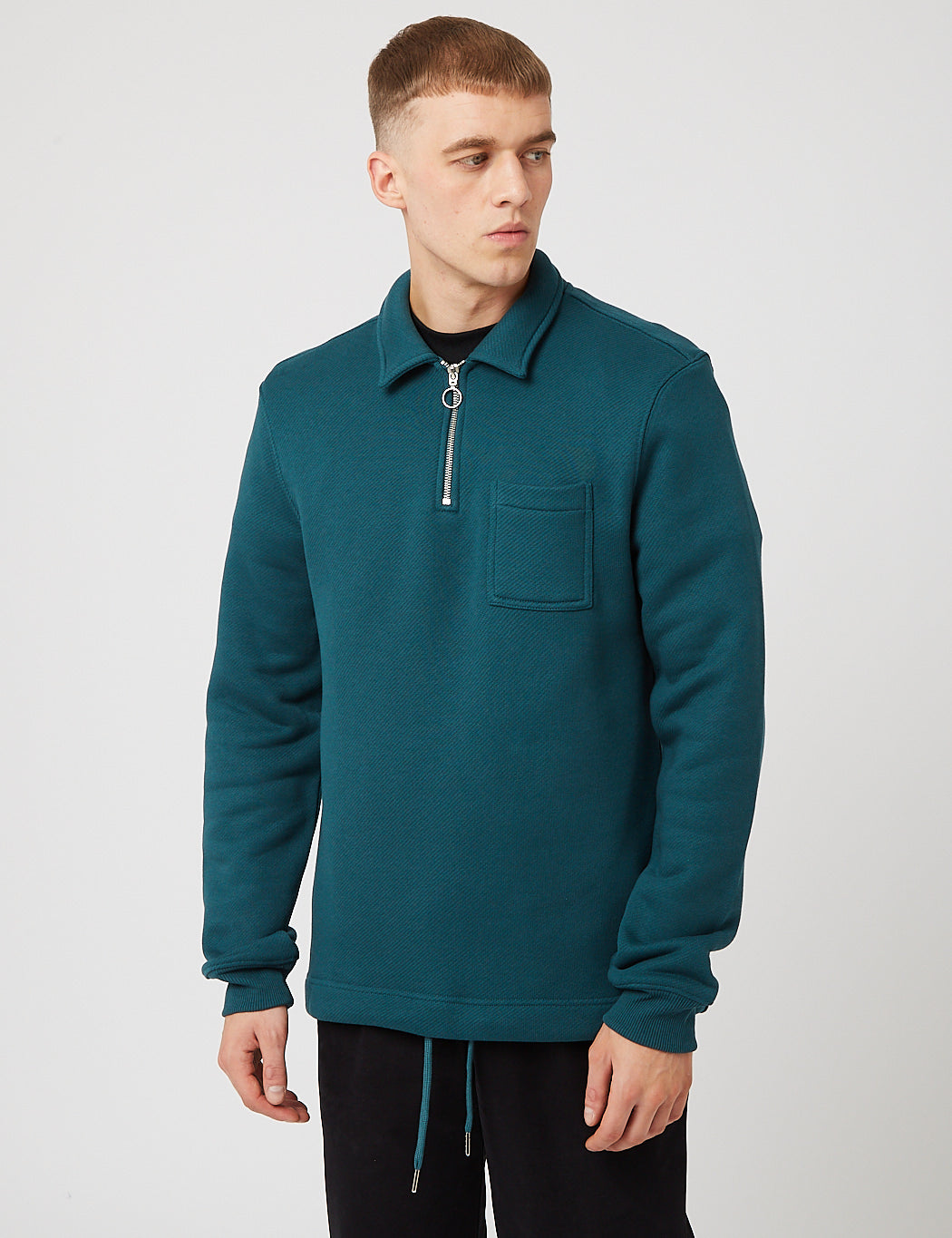 Bhode Everyday Half-Zip Collar Sweatshirt (Loopback) - Deep Teal Green