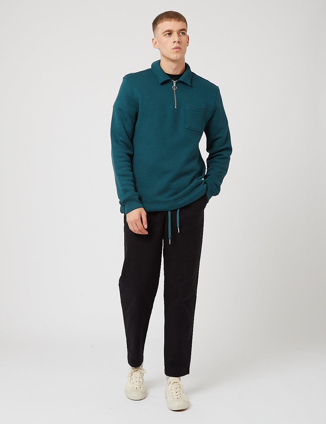 Bhode Everyday Half-Zip Collar Sweatshirt (Loopback) - Deep Teal Green