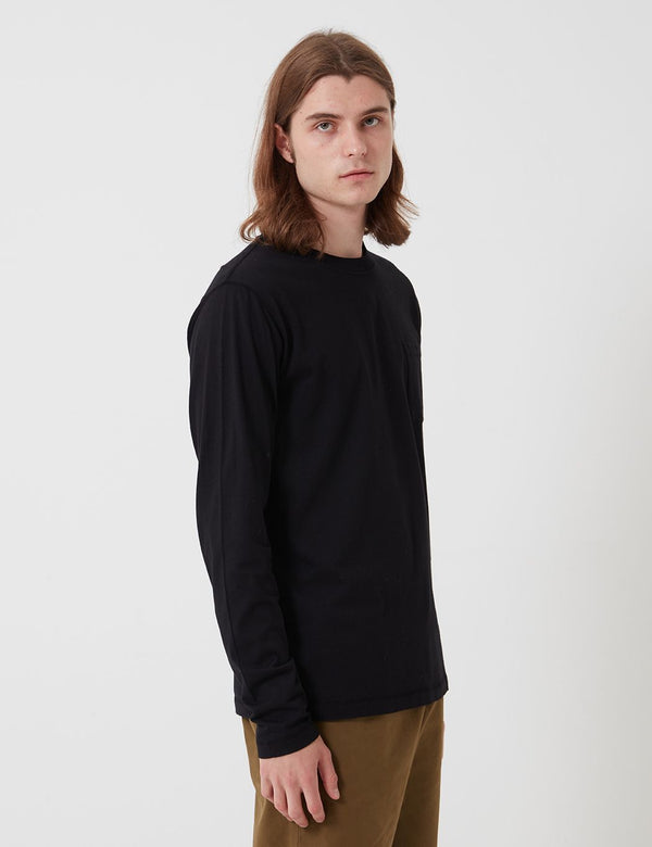 Bhode Besuto Pocket Long Sleeve T-Shirt - Black (Organic Cotton, 165gsm)