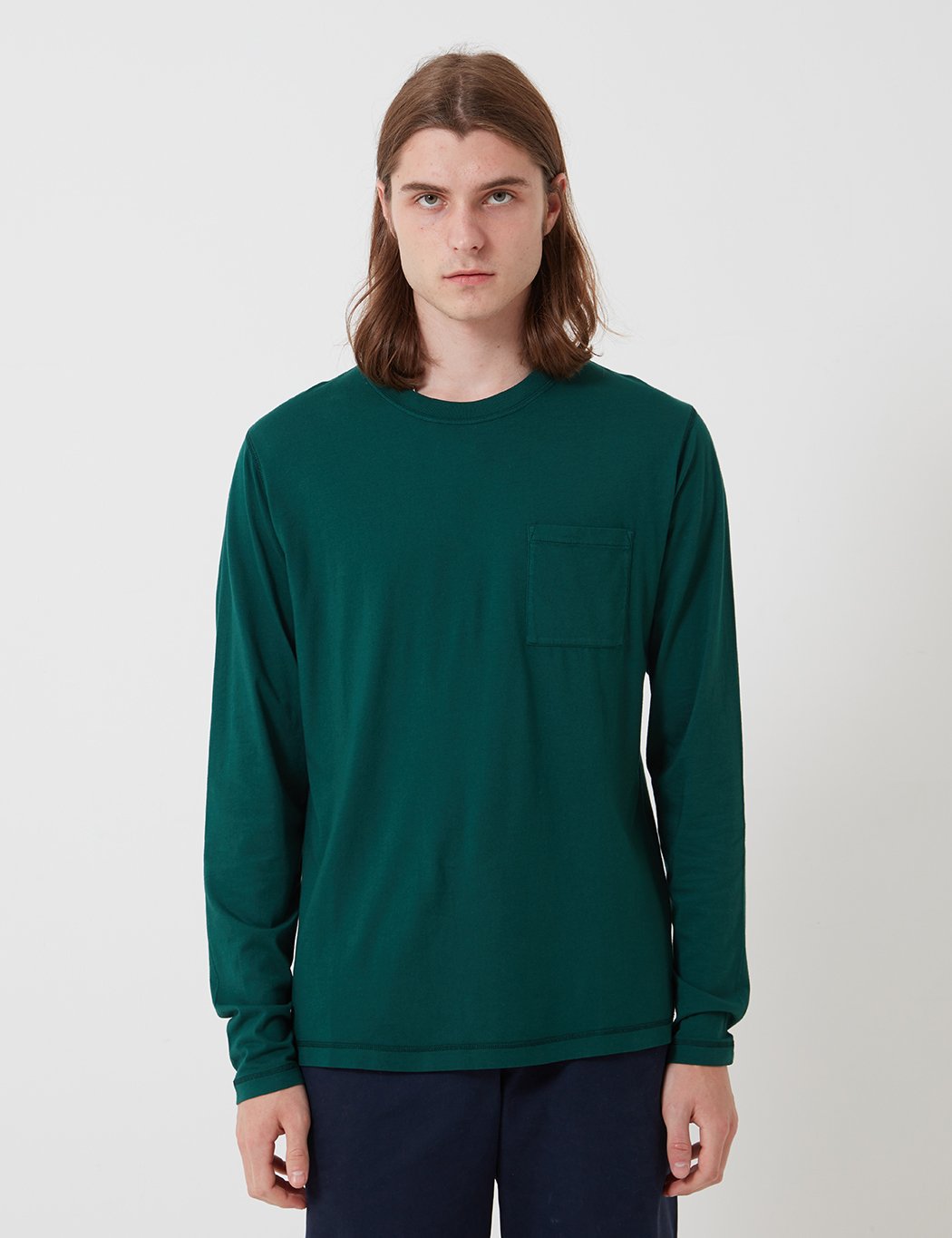 Bhode Besuto Pocket Long Sleeve T-Shirt - Forest Green (Organic Cotton, 165gsm)