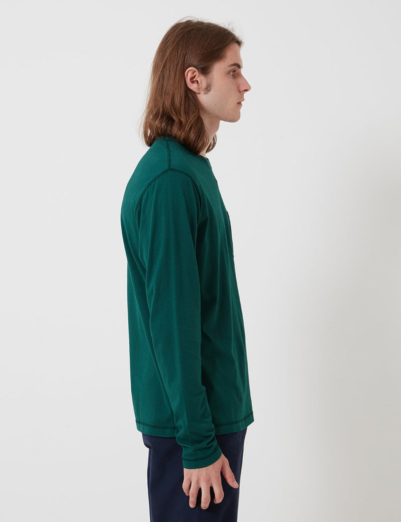 Bhode Besuto Pocket Long Sleeve T-Shirt - Forest Green (Organic Cotton, 165gsm)